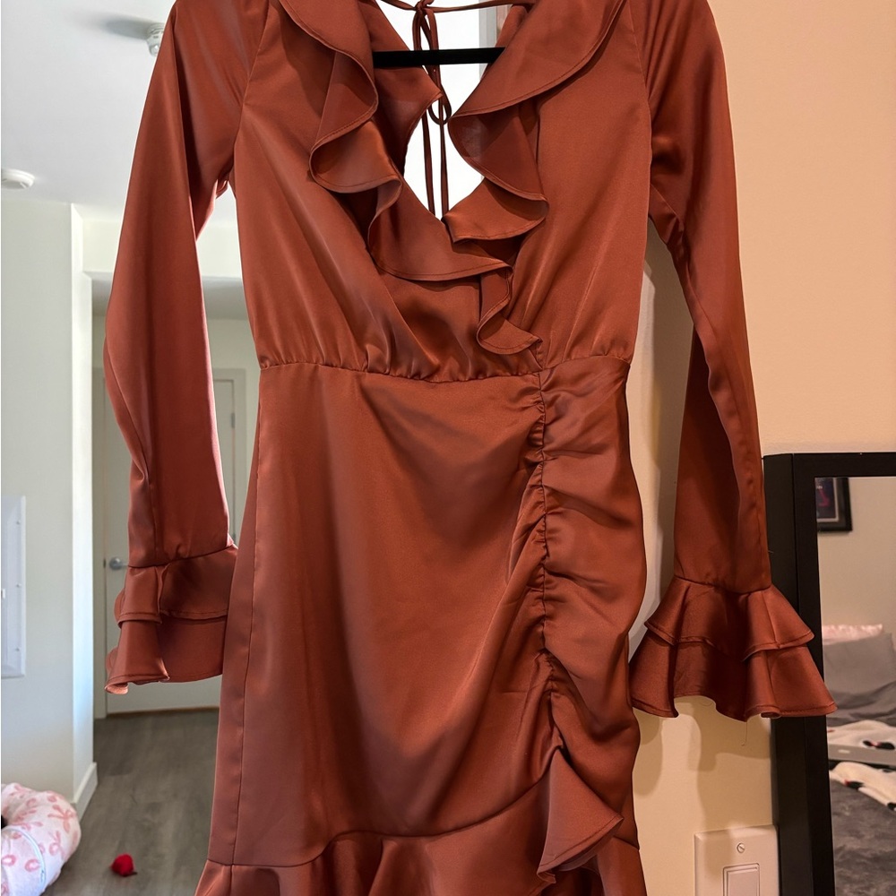 MAJORELLE Rust Long Sleeve Dress